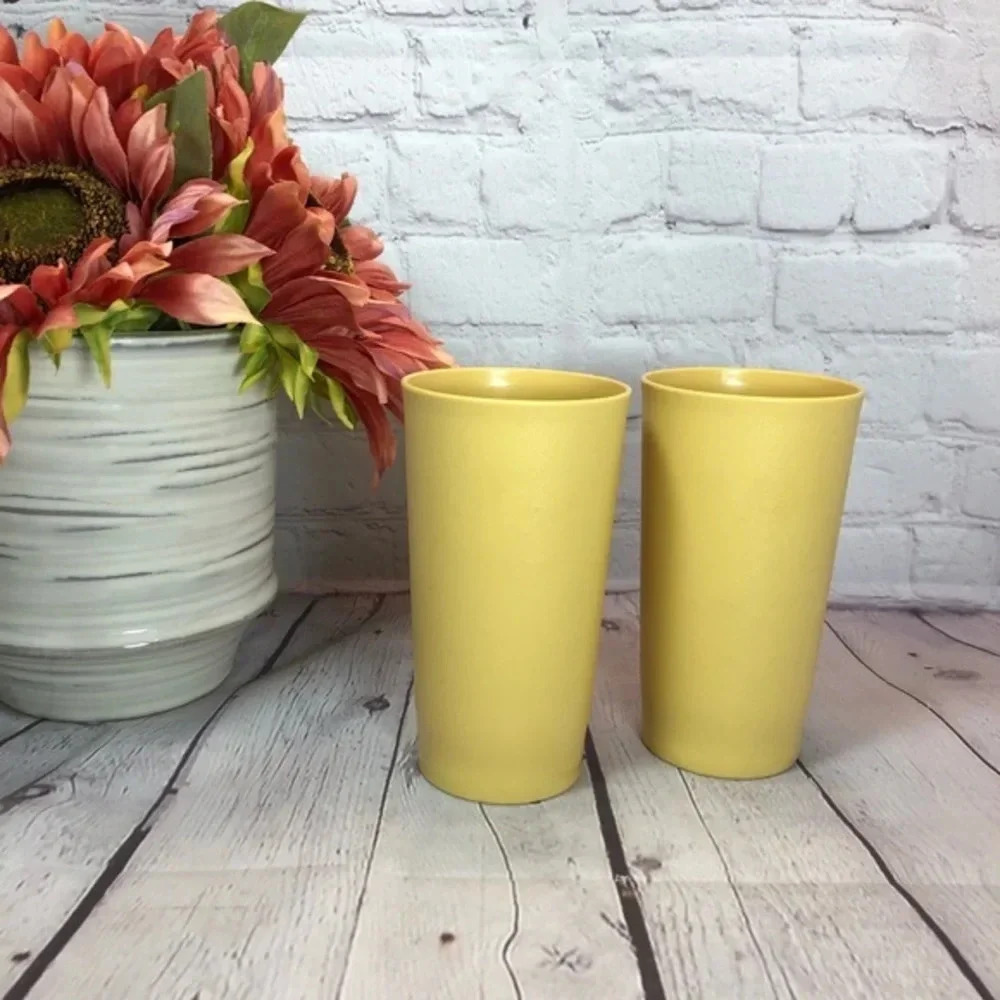 Vintage Tupperware 12oz tumblers harvest gold minimalist retro farmhouse